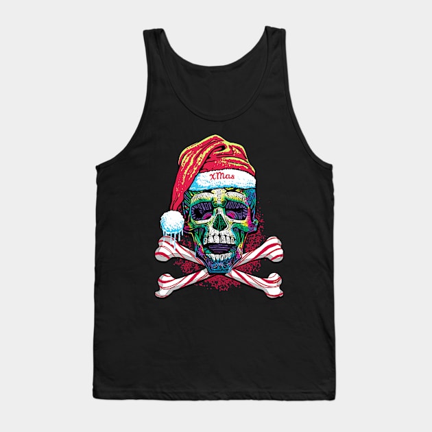 XMas Skull and Cross Bones Candy Cane Style Tank Top by Mudge